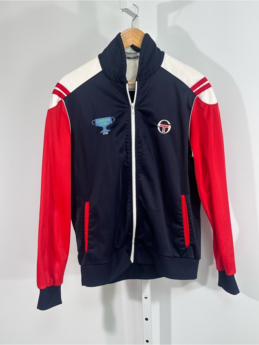 Sergio Tacchini Sunshine Cup 1981 Track Jacket Vintage USA 44 Navy Red White